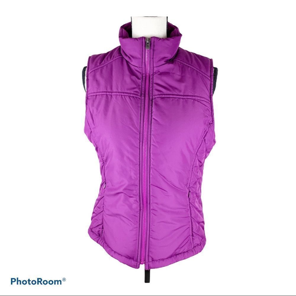 IZOD Purple‎ Quilted Fleece Puffy Reversible Vest Bright M